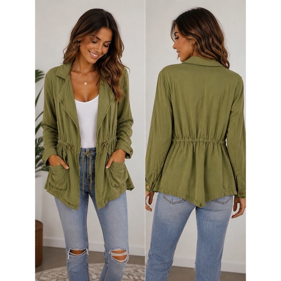 Stoosh Jackets & Blazers - Stoosh Utility Cargo Anorak Olive Green Jacket Safari Military Mediu